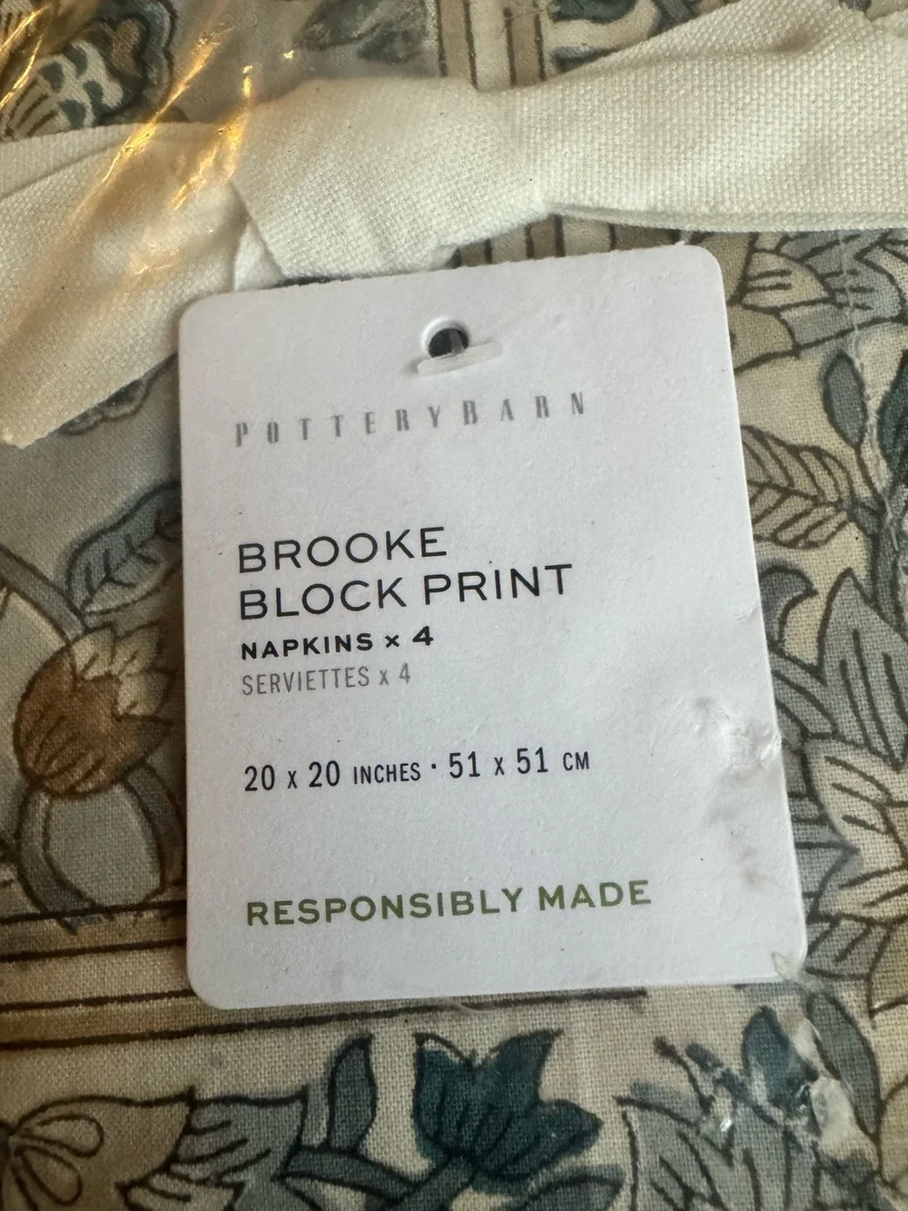 Pottery Barn Brooke Block Print Napkins - Blue and Cream